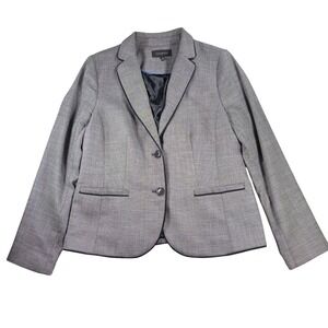 Talbots Blazer Gray Black Trimmed Houndstooth Career‎ Jacket - Size 8 Classic